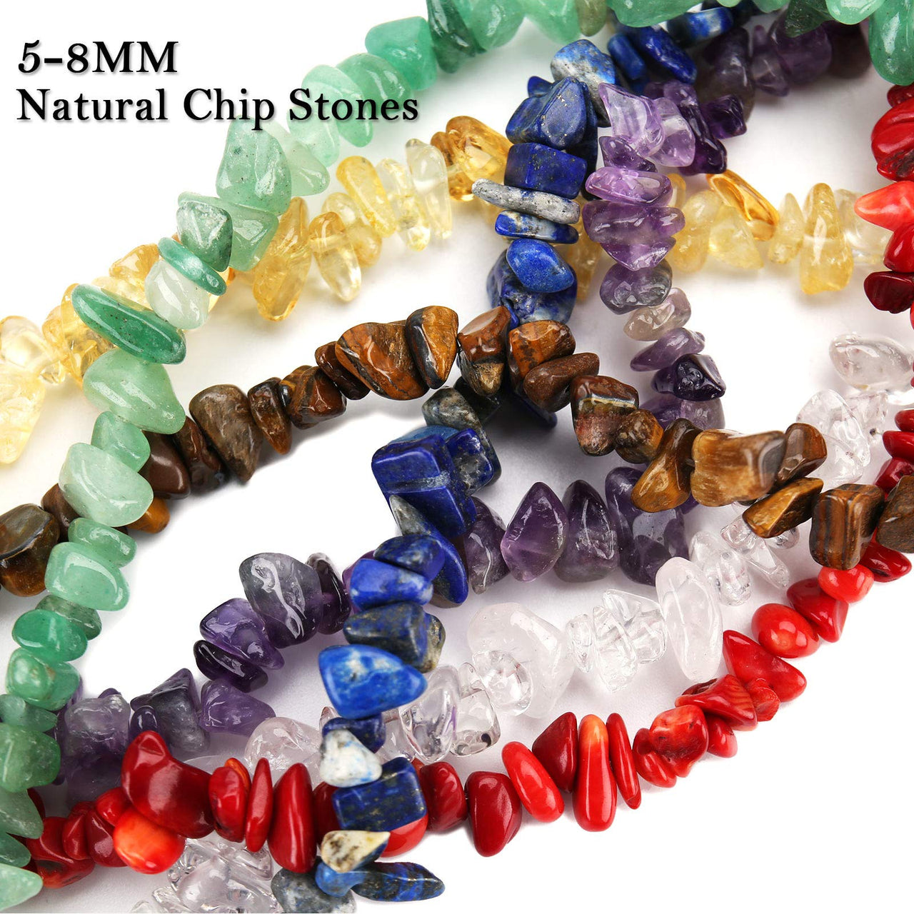 456 PCs Natural Chip Stone Beads, 5-8mm Irregular Multicolor Gemstones Loose Crystal Healing Chakra Rocks with Hole for Jewelry Making DIY Crafts 7 Chakra
