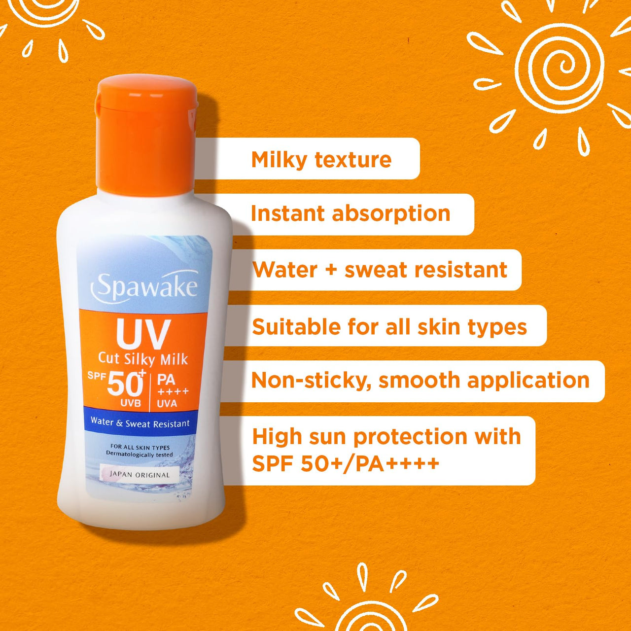 Spawake UV Cut Silky Milk Sunscreen SPF 50 PA++++ | No white cast, Sweat & Water-Resistant | Lightweight & Non-Sticky Formula| High Sun Protection