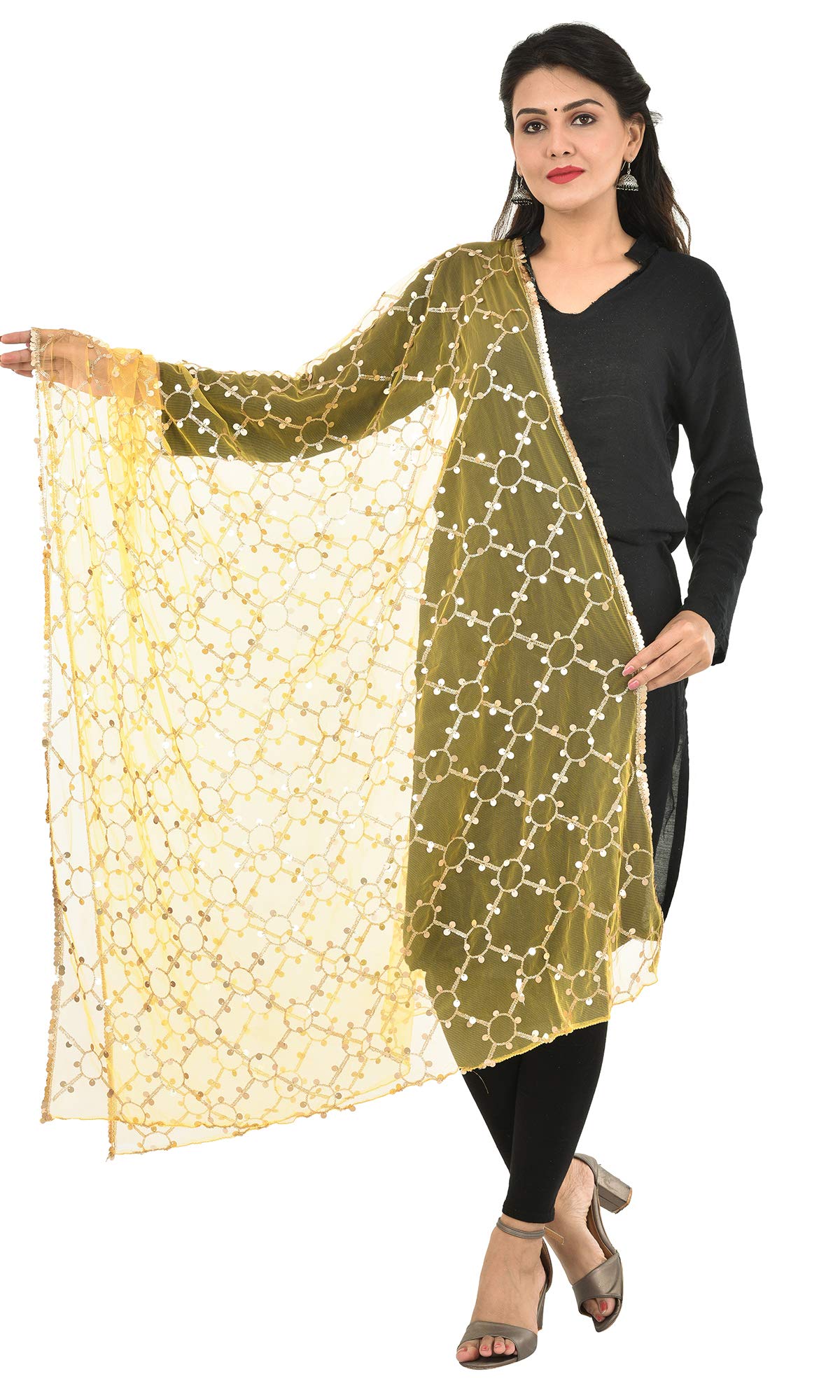 YOUTHQUAKE Heavy Embellished Plastic Mirror Net Dupatta for Womens & Girls