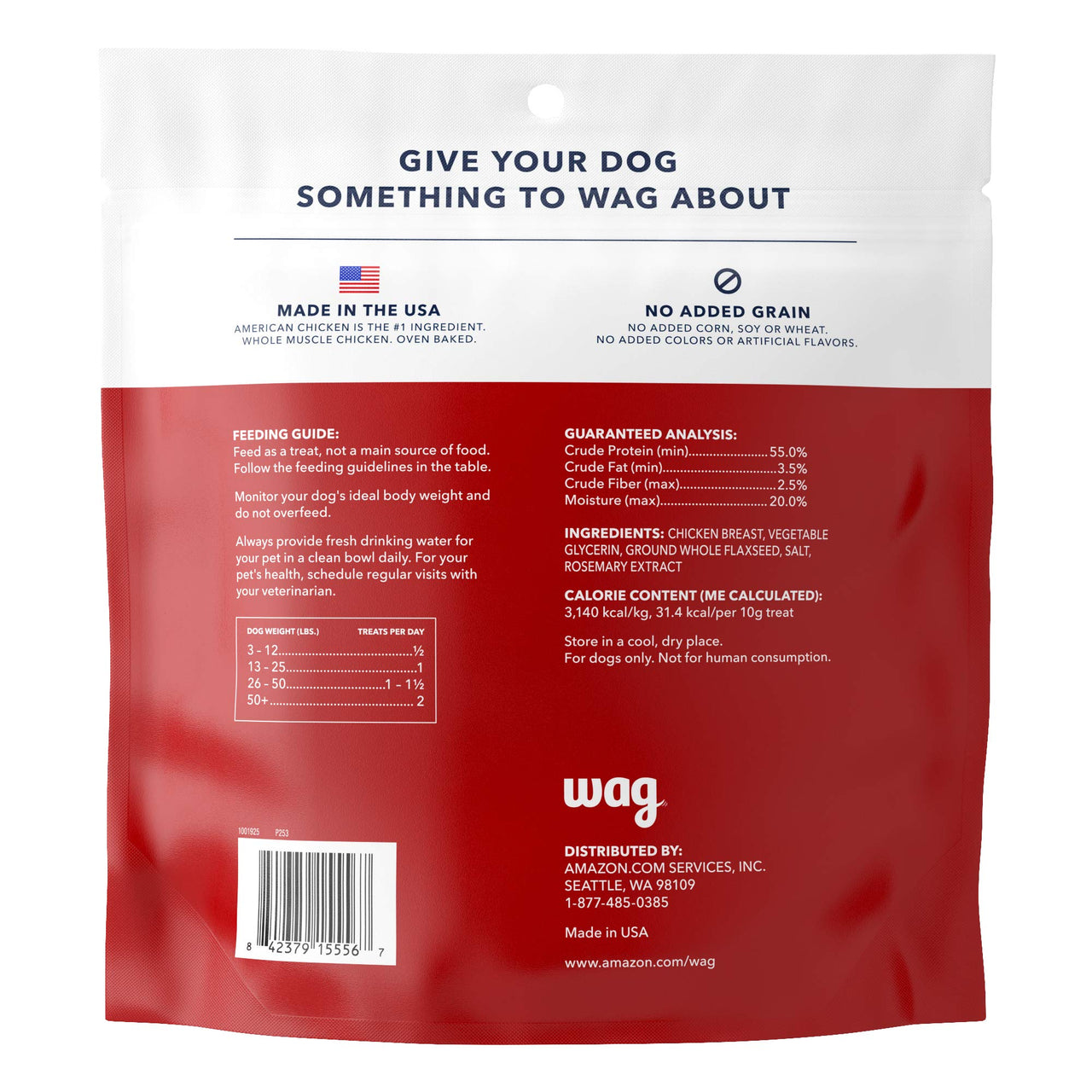 Wag Chewy Whole Muscle American Jerky Dog Treats – Chicken & Flaxseed (1 lb), Grain Free