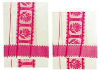 YETTALAN® Women's  Kerala Traditional Cotton Jacquard Work Set Mundu with Color Temple Border 2.00&2.80 Meters Maroon Peacock