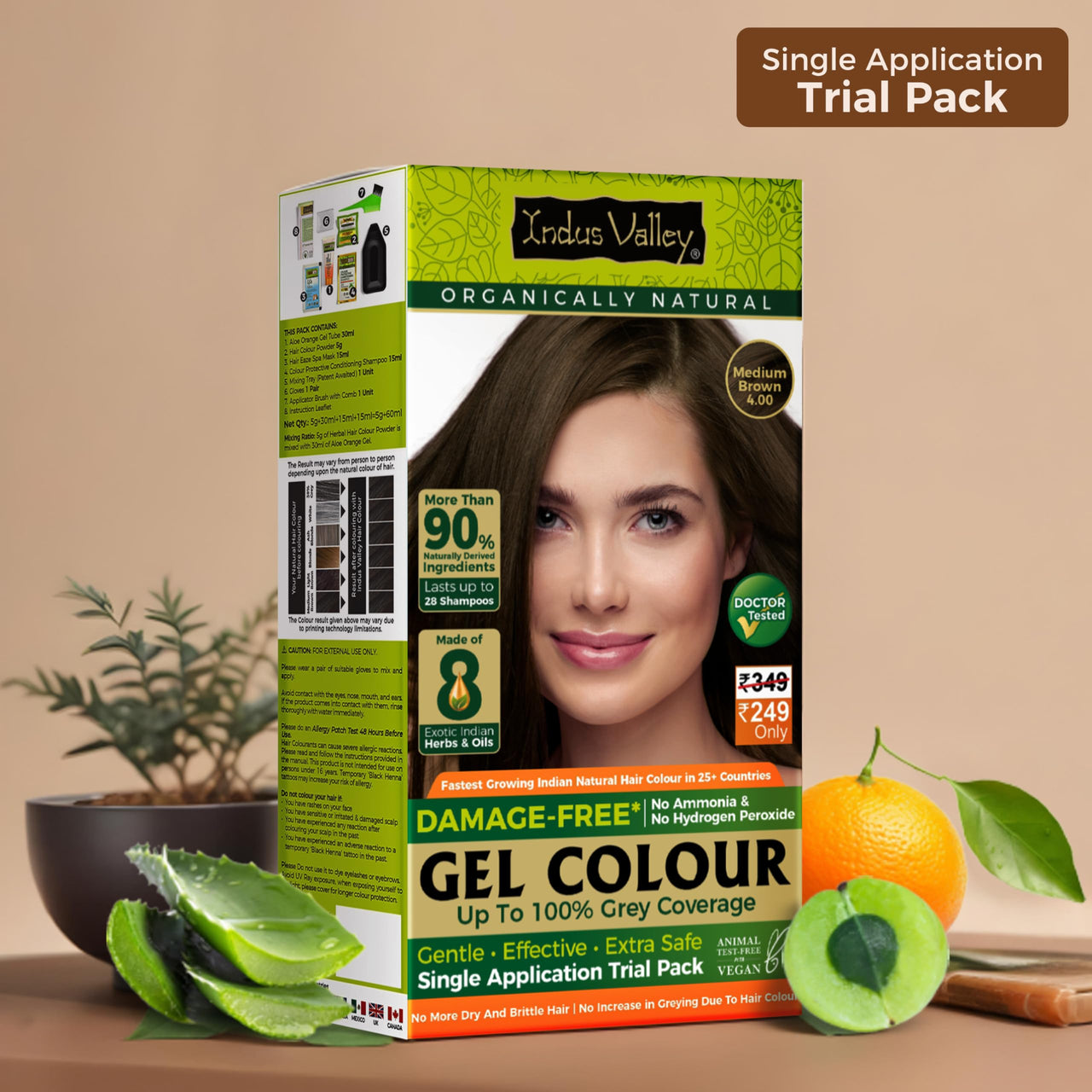 INDUS VALLEY Damage Free Natural Gel Hair Colour for Women | Ammonia & PPD Free Organic Hair Colour with 100% Grey Coverage, Long Lasting Hair Color Trial Pack | Medium Brown (Pack of 2)