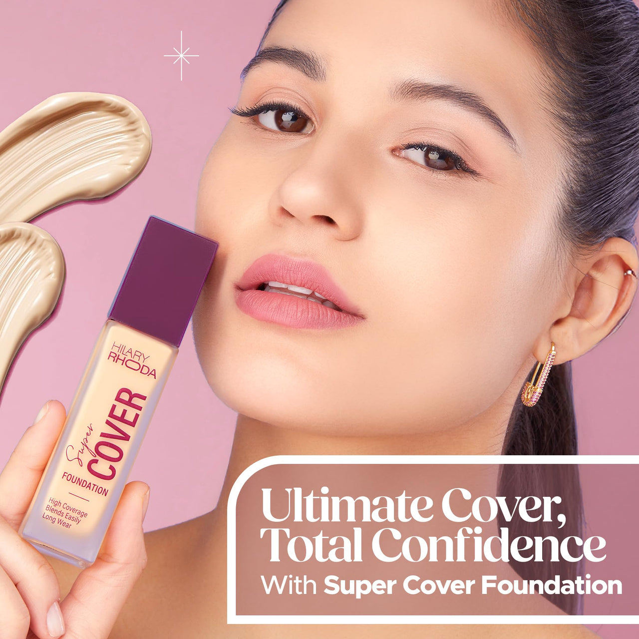 Hilary Rhoda Super Cover Foundation | Blemish Free | High Coverage & Waterproof Foundation | 24-Hour Stay & Non-Sticky Formula | Matte Finish | Blends Flawlessly | 30g (Golden Beige| Shade 04)