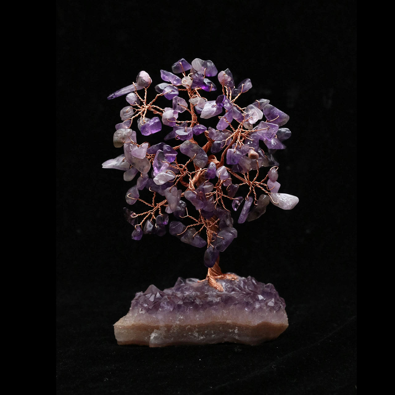Amethyst Chakra Tree of Life - Natural Amethyst Cluster Base, Crystal Tree for Positive Energy, Handmade Gemstone Tree, Feng Shui Decor - Wire Money Tree Bonsai, Purple Healing Crystal, Spiritual Gift Ac Amethyst Cluster Base