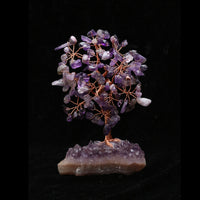 Amethyst Chakra Tree of Life - Natural Amethyst Cluster Base, Crystal Tree for Positive Energy, Handmade Gemstone Tree, Feng Shui Decor - Wire Money Tree Bonsai, Purple Healing Crystal, Spiritual Gift Ac Amethyst Cluster Base