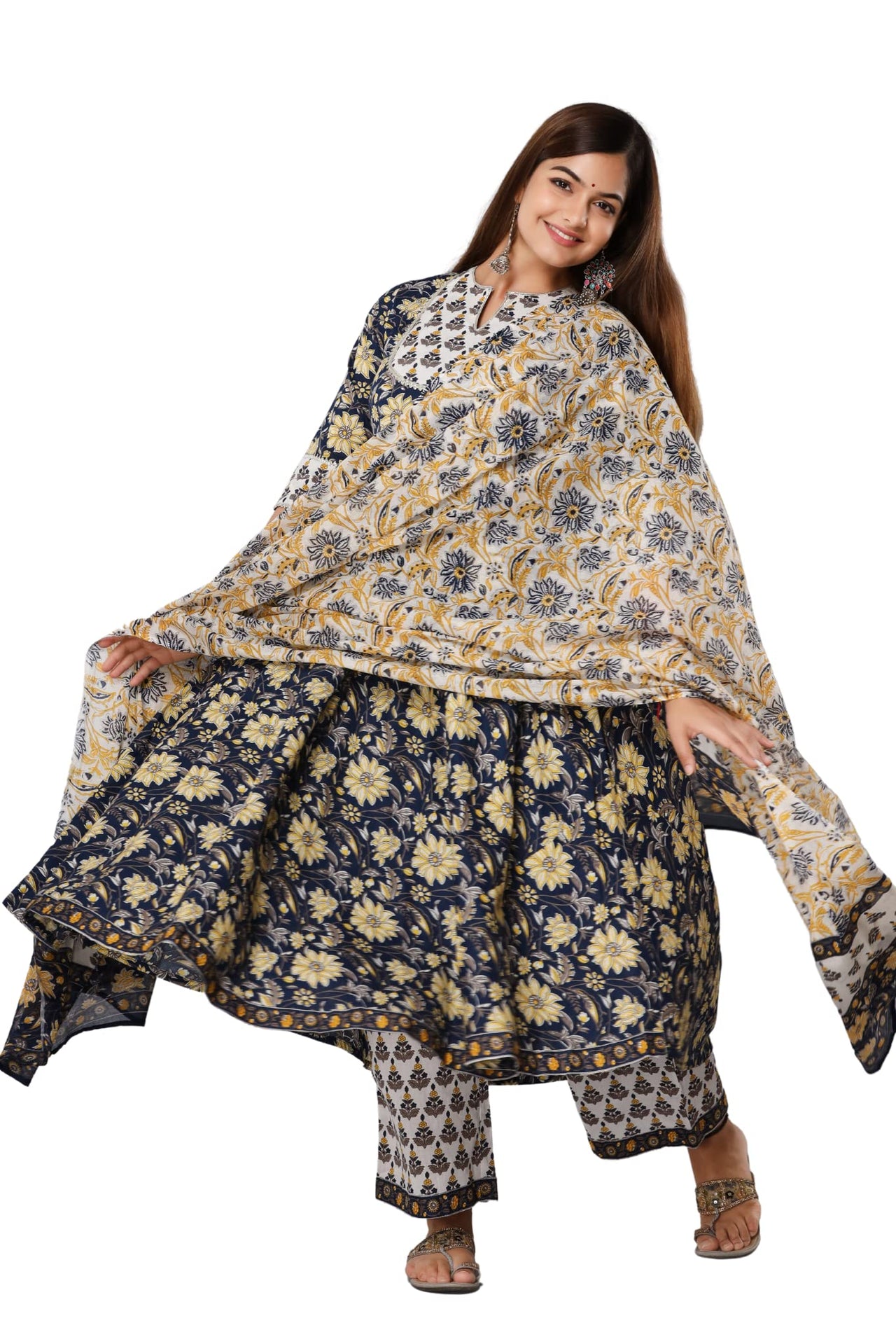 rytras Women's  Rayon Printed Anarkali Kurti with Palazzos Pant and Dupatta Set