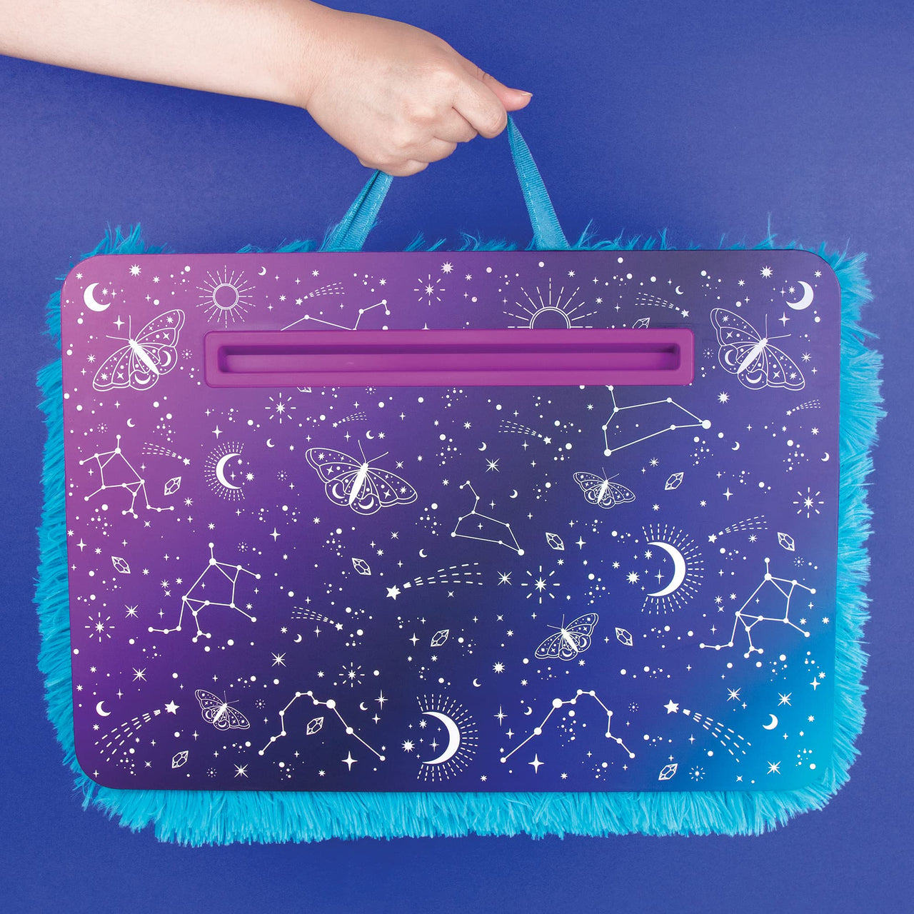 3C4G THREE CHEERS FOR GIRLS - Celestial Deluxe Fur Lap Desk - Portable Lap Pillow Desk for Kids with Media Slot - 12” x 16.9” Lap Desk for Laptop, Tablets, & Notebooks