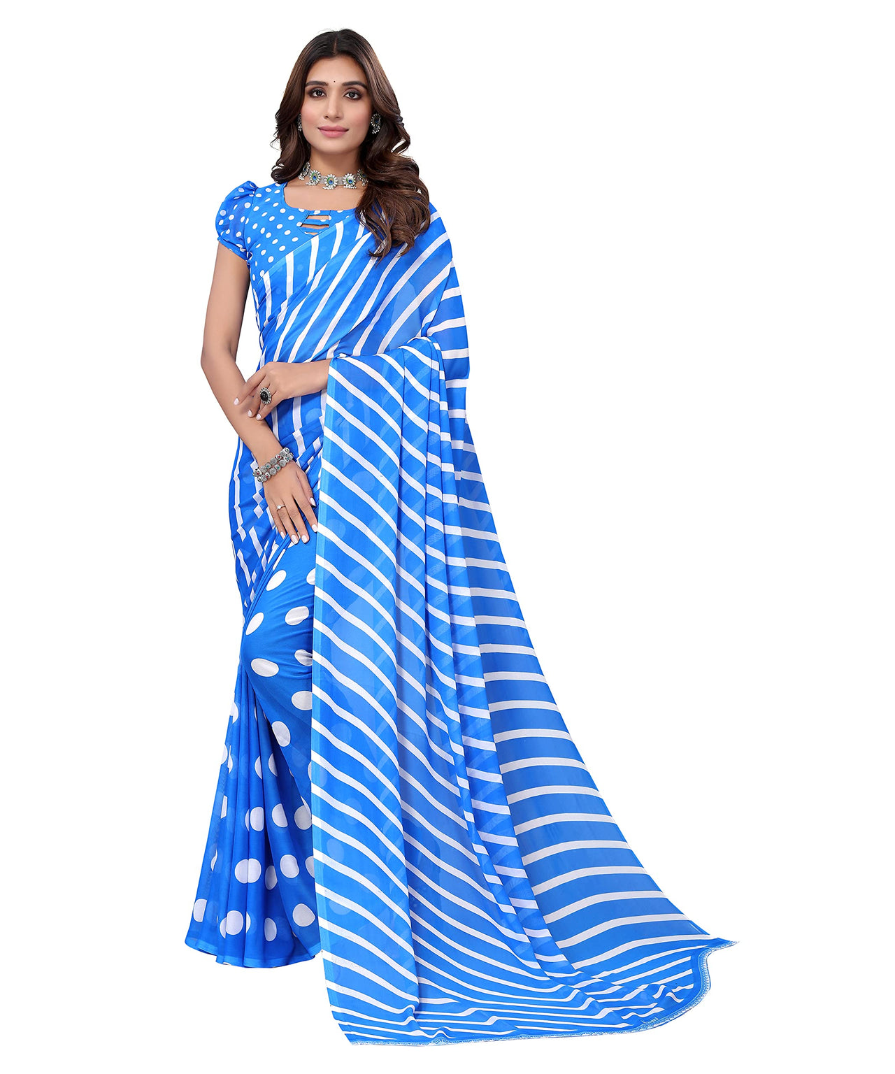 Yashika Women's  Georgette Printed Saree With Blouse Piece