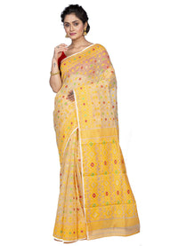 T.J. SAREES Women's  Jamdani Silk Blend Saree Without Blouse Piece
