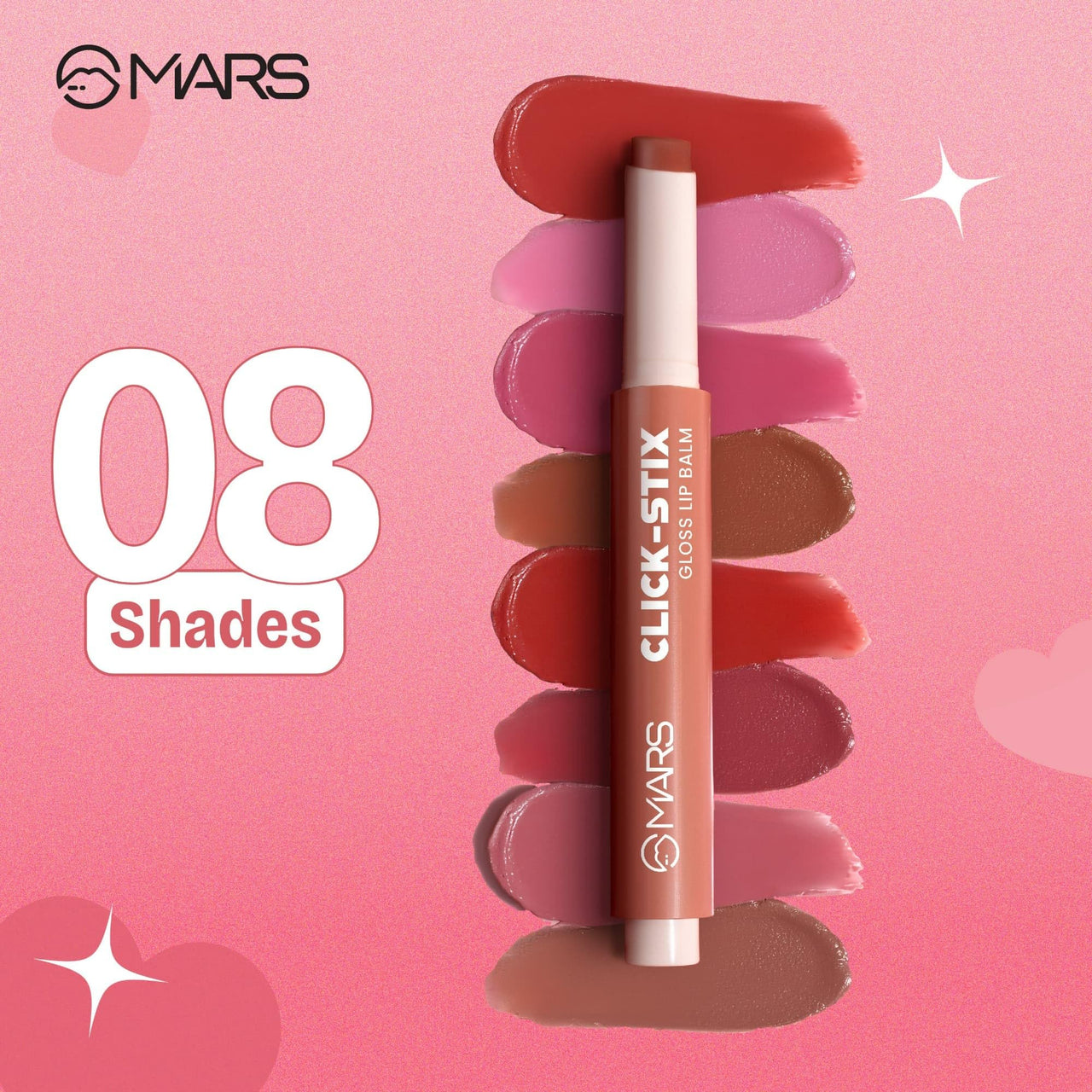 MARS Click Stix Gloss Lip Balm (2.0 gm) (04-CHERRY GLAZE) | High Pigmented | Ultra-Glossy Finish | Non-Sticky | Hydration | Enriched with Cocoa Butter