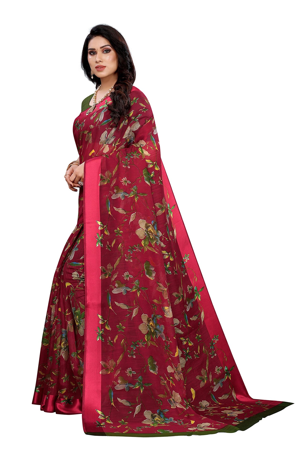 Tarshika Women's  Linen Blend Printed Saree With Blouse Piece(LINEN SAREE_NEW)