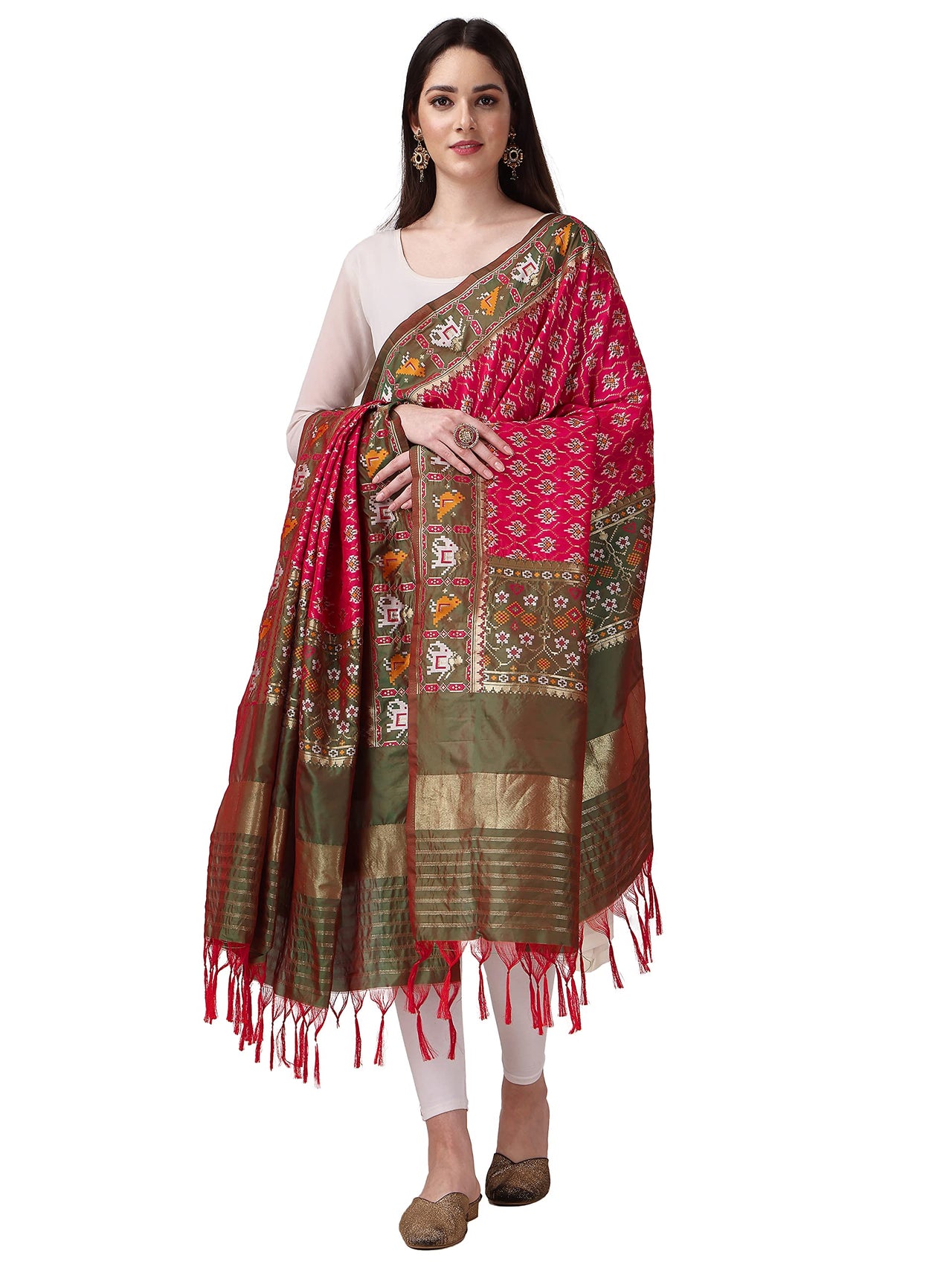 KAPAAHA Women's  Woven Silk Blend Patola Fulwadi Dupatta, Width 45 inch, Length 2.5 meter