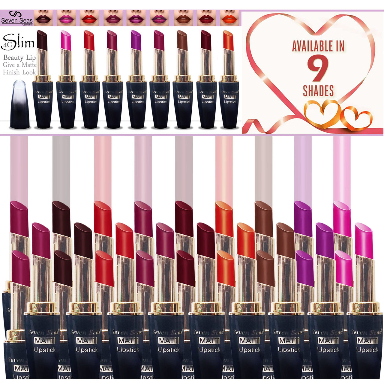 Seven Seas Cosmetics Makeup 4g Matte Lipstick Non Transfer Kiss proff Combo Set of 2 Color (violet l pink)