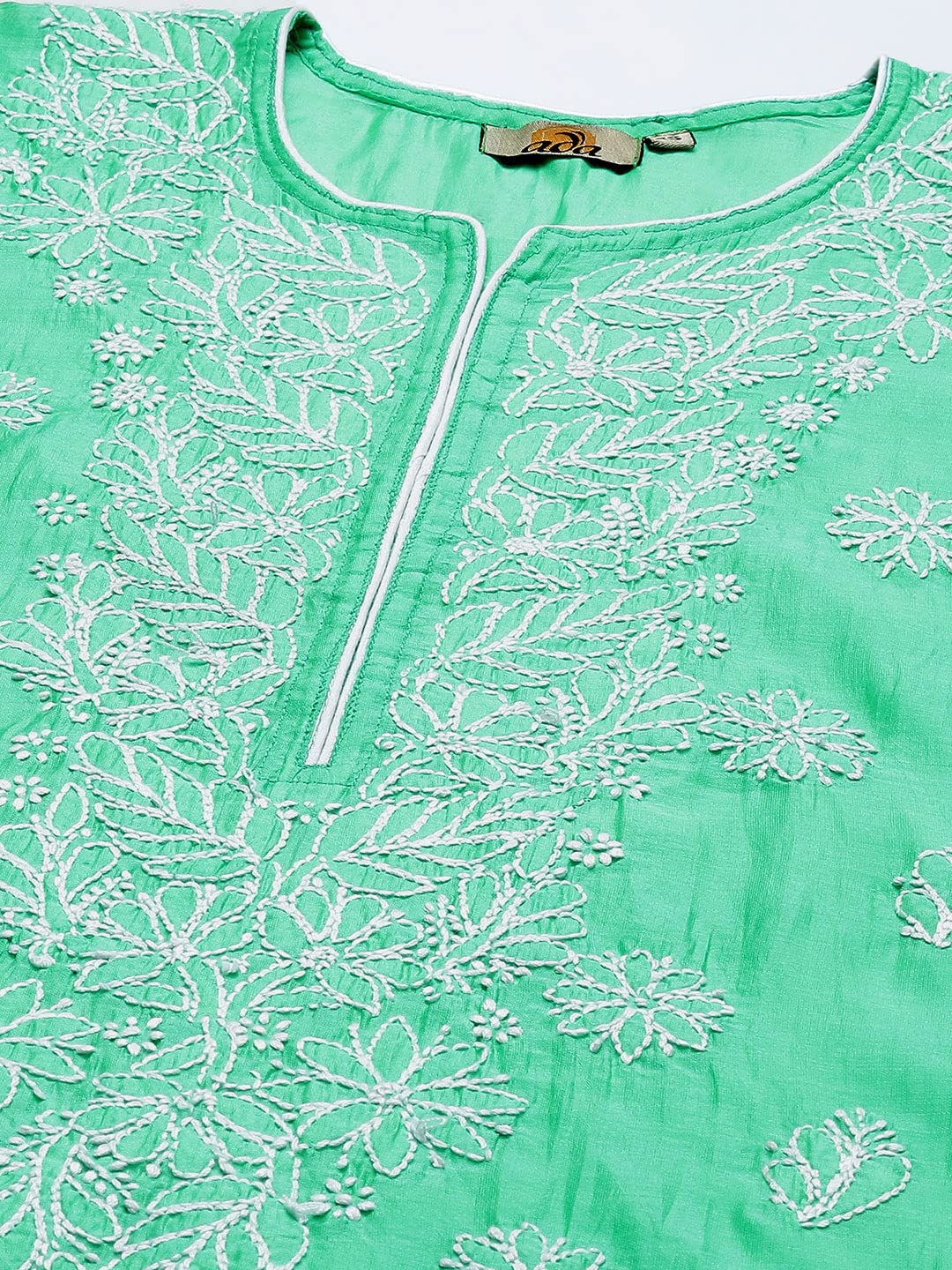 Ada Hand Embroidered New Lucknowi Chikankari Chanderi Kurta Kurti for Women A411175