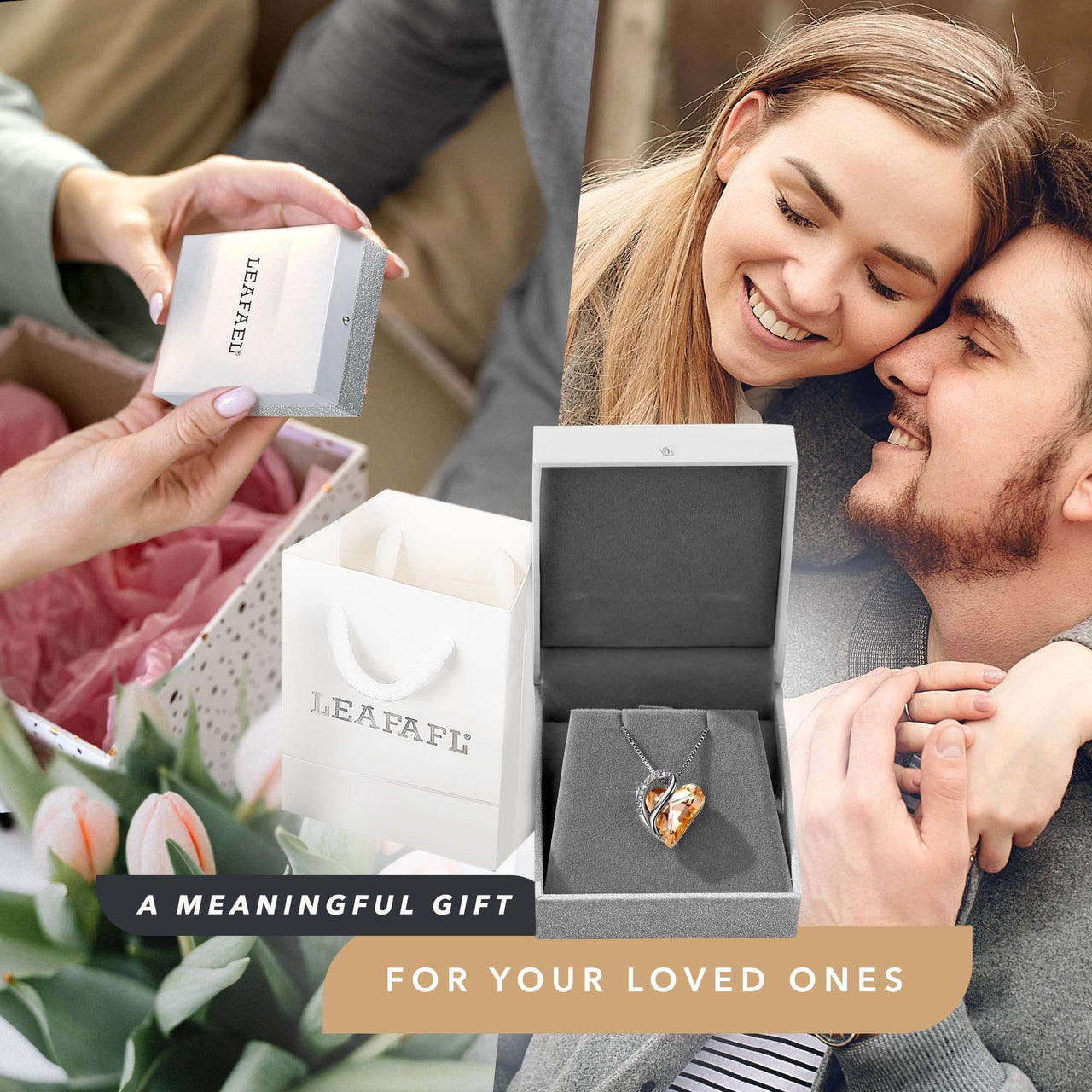 Leafael Women’s Silver Plated Infinity Love Heart Pendant Necklace with Birthstone Crystals, Jewelry Gifts for Her, 18 + 2 inch Chain, Anniversary Birthday Mother's  Necklaces for Wife Mom Girlfriend 16-Energy-Calcite Orange