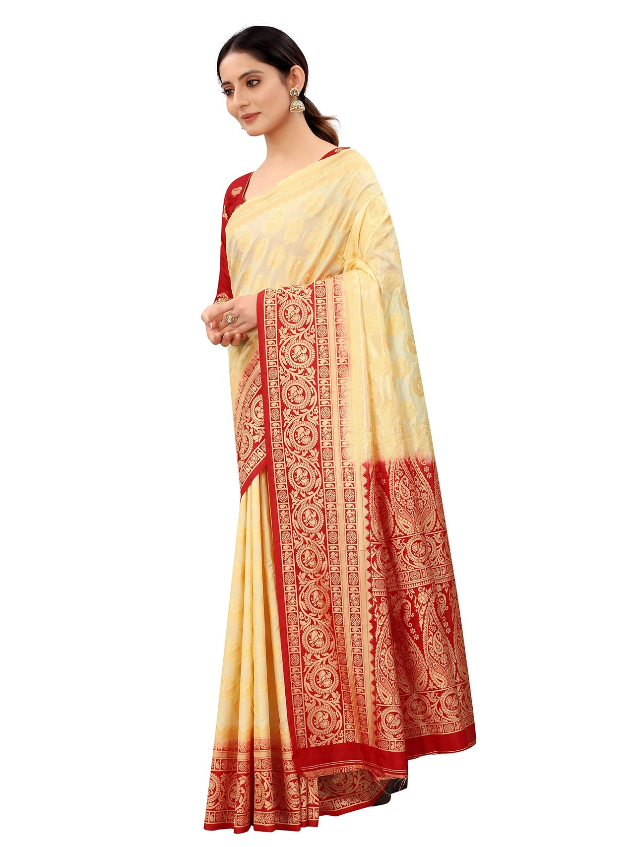 SATYAM WEAVES Women’s Daily/Party/Wedding/Casual Wear Rapier Jacquard Banarasi Cotton Silk Saree With Jacquard Designed Unstitched Blouse Piece