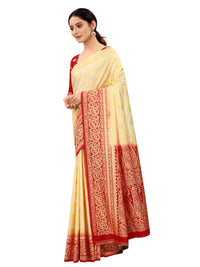 SATYAM WEAVES Women’s Daily/Party/Wedding/Casual Wear Rapier Jacquard Banarasi Cotton Silk Saree With Jacquard Designed Unstitched Blouse Piece