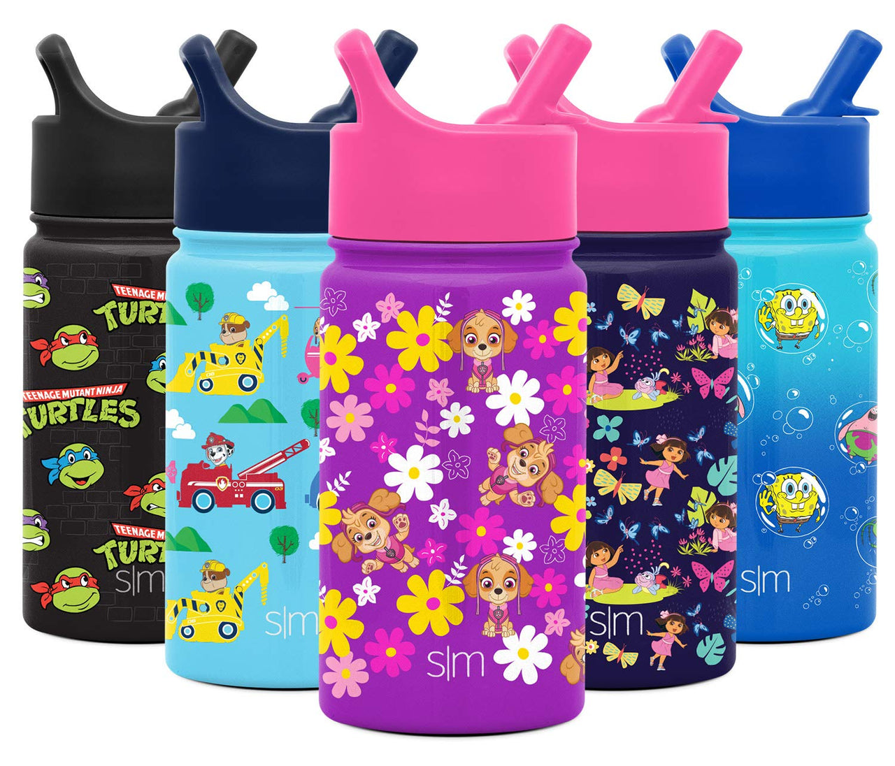 Simple Modern Paw Patrol Kids Water Bottle with Straw Insulated Stainless Steel Toddler Cup for Girls, School | Summit Collection | 14oz, Skye Flowers