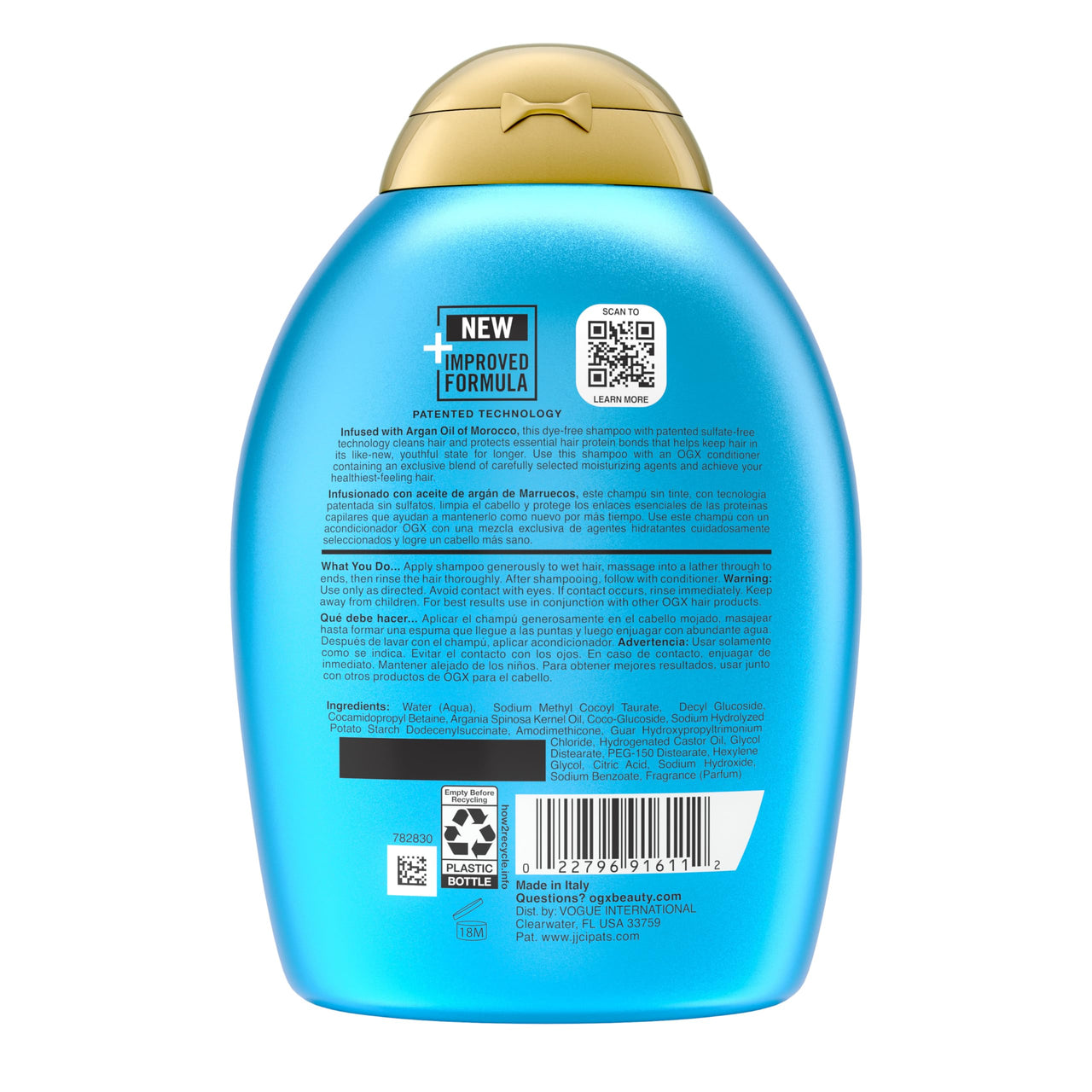 OGX Renewing + Argan Oil of Morocco Hydrating Growth Hair Shampoo to Help Moisturize, Soften & Strengthen Hair Paraben Sulfate Free 385 ml