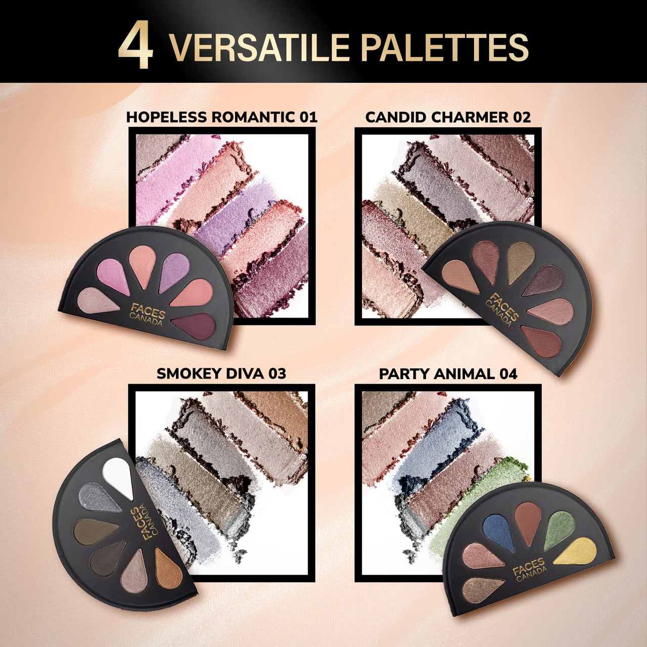 FACESCANADA 6 in 1 Eyeshadow Palette - Hopeless Romantic 01, 6g | Olive Butter & Macadamia Oil | Vibrant Colors | Highly Pigmented | Easily Blendable | Silky Satin Texture | No Crease | Cruelty-Free