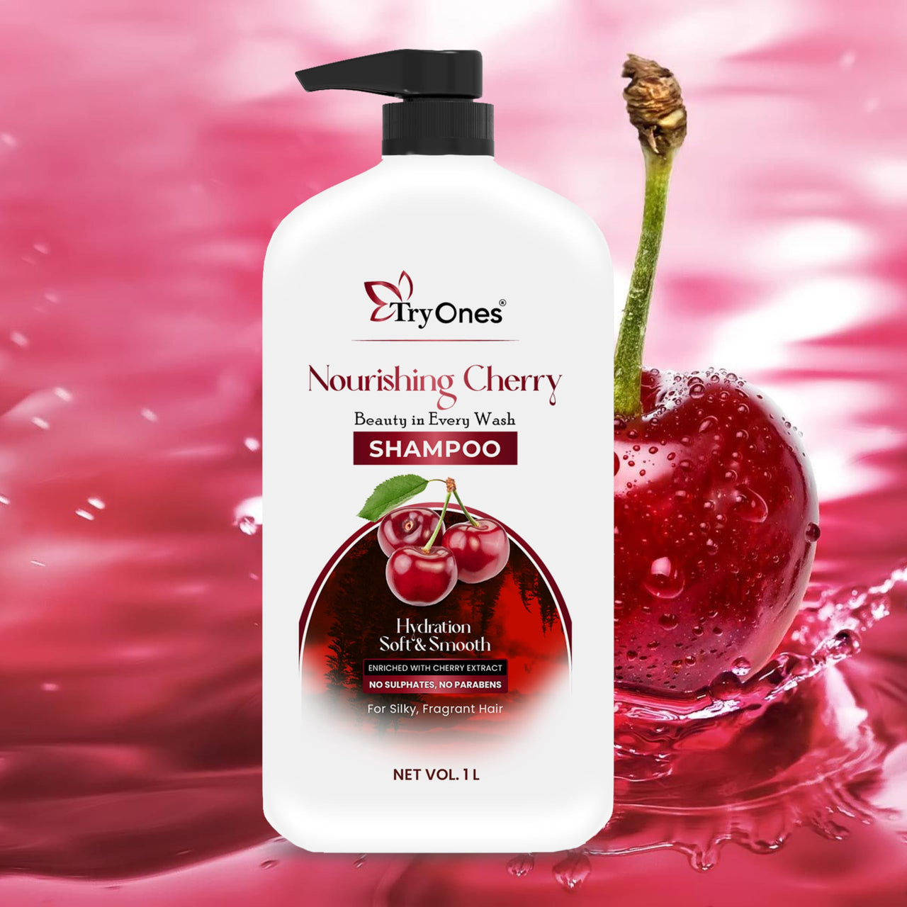 TryOnes Nourishing Cherry Shampoo Hydration Soft & Smooth I Strong & Shiny Hair | Shampoo for Women and Men_1000 ML