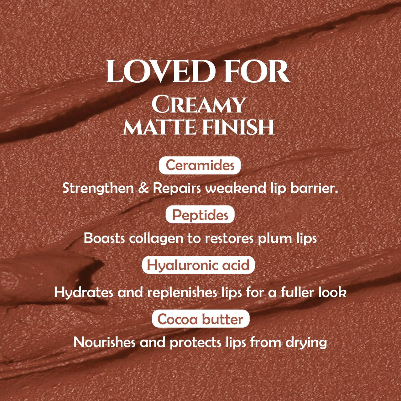 Glamveda Creamy Matte Long Lasting Lipstick with Ceramides & Peptides, Lightweight, 12 Hour Wear, Smudgeproof & Transferproof - Mocha Muse 307