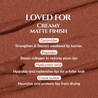 Glamveda Creamy Matte Long Lasting Lipstick with Ceramides & Peptides, Lightweight, 12 Hour Wear, Smudgeproof & Transferproof - Mocha Muse 307