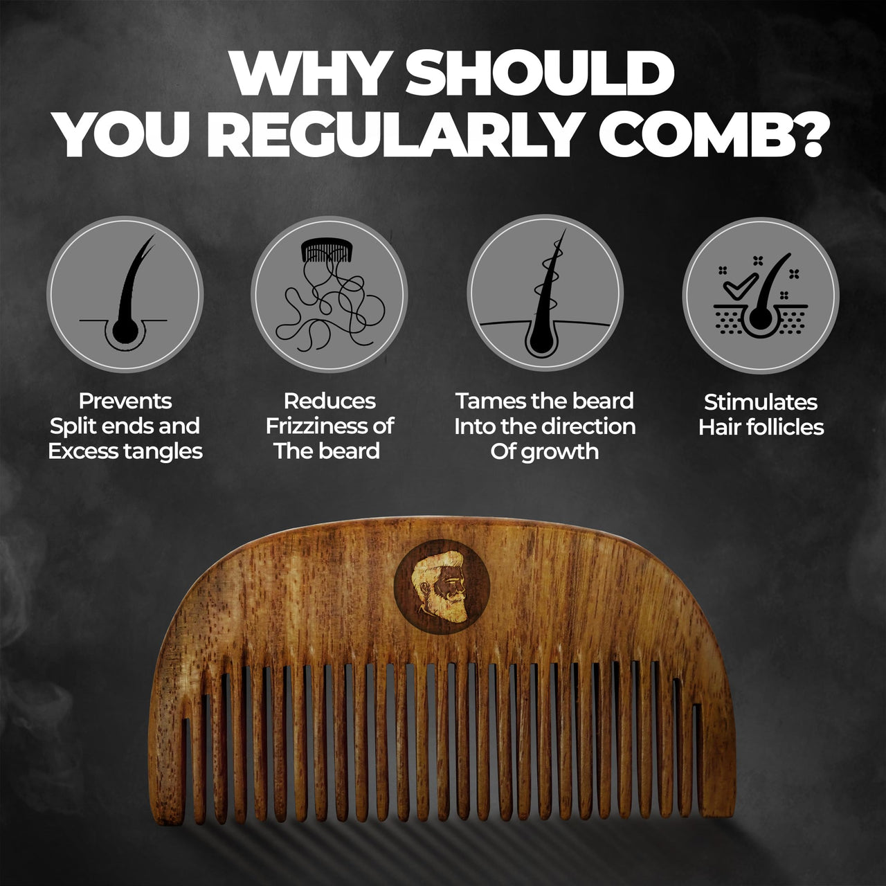 Beardo Compact Wooden Comb | Style your beard hassle-free | Pocket-size Elegant Comb for hair & Beard styling | Light Weight For Healthy & Stylish Beard