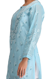 Ada Hand Embroidered Lucknowi Chikankari Straight Cotton Kurti Kurta for Women A220999 White 2XL