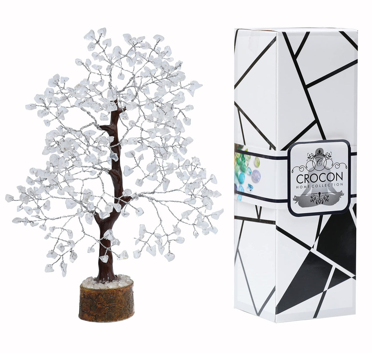 Clear Quartz Gemstone Tree of Life - Handmade Crystal Tree for Positive Energy, Chakra Money Tree Bonsai - Feng Shui Decor, Healing Crystals - Attract Good Luck, Meditation Accessories, Spiritual Gift Clear Quartz (Silver Wire)