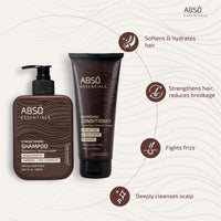 ABSO ESSENTIALS Combo Pack of Strengthening Shampoo and Nourishing Conditioner for Lustrous, Frizz-Free, Deep cleansing, Provides Strength, Soft and Smooth Hair (Shampoo -300ml+ Conditioner-200ml)