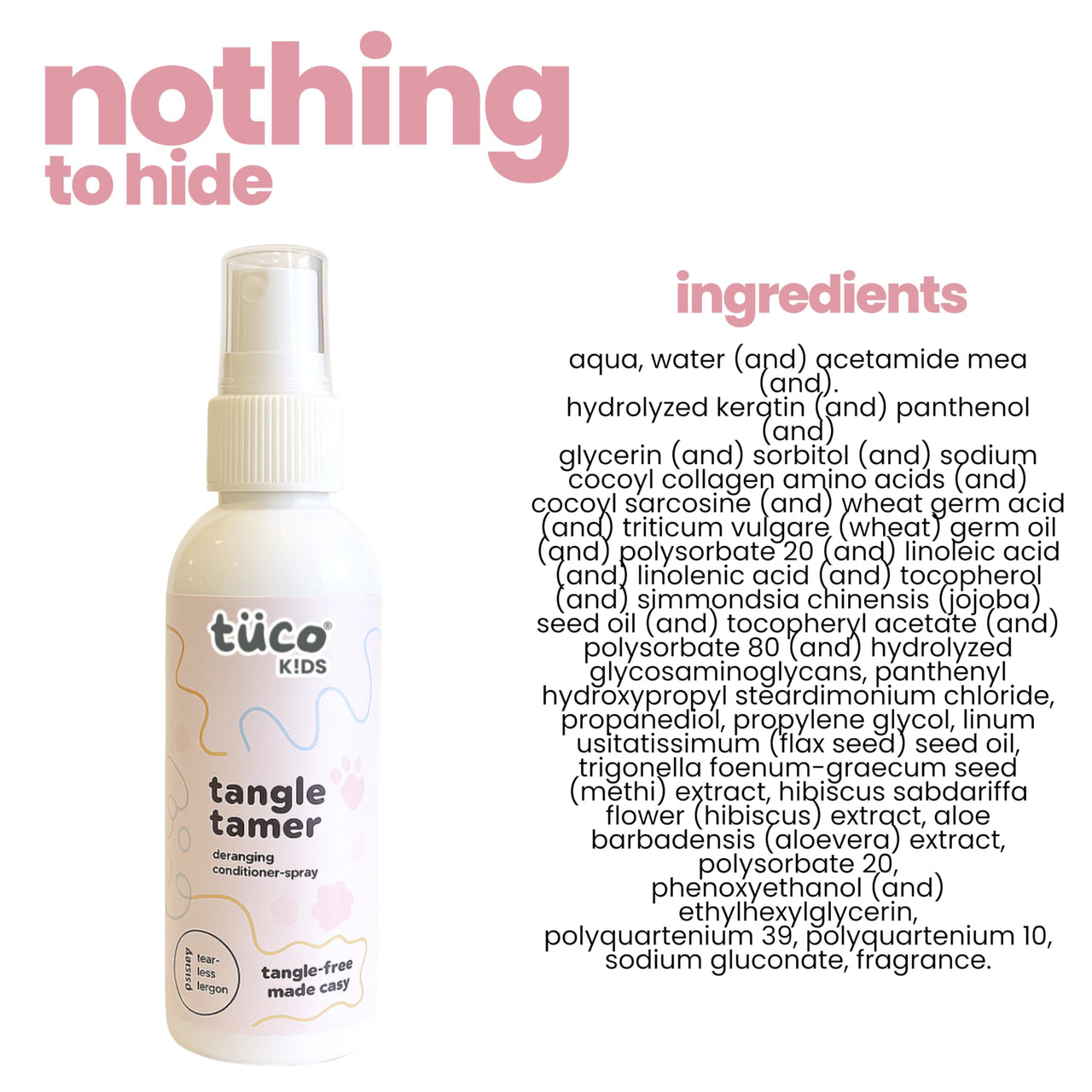 Tuco® Kids Tangle Tamer Hair Detangler Spray | Infused with Aloe Vera, Flaxseed & Methi | Ages 2-5, 4-10, 10-15, 5-10 Years | Paraben & Sulphate Free |100ml (Pack Of 1)