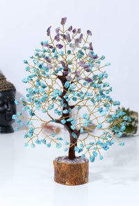Amethyst & Turquoise Gemstone Tree, Crystal Tree of Life, Feng Shui Bonsai, Money Tree, Healing Tree - Home Decoration, Good Luck Figurine, Gem Tree for Positive Energy, Chakra Tree of Life, Gift Amethyst + Turquoise (Copper Wire)