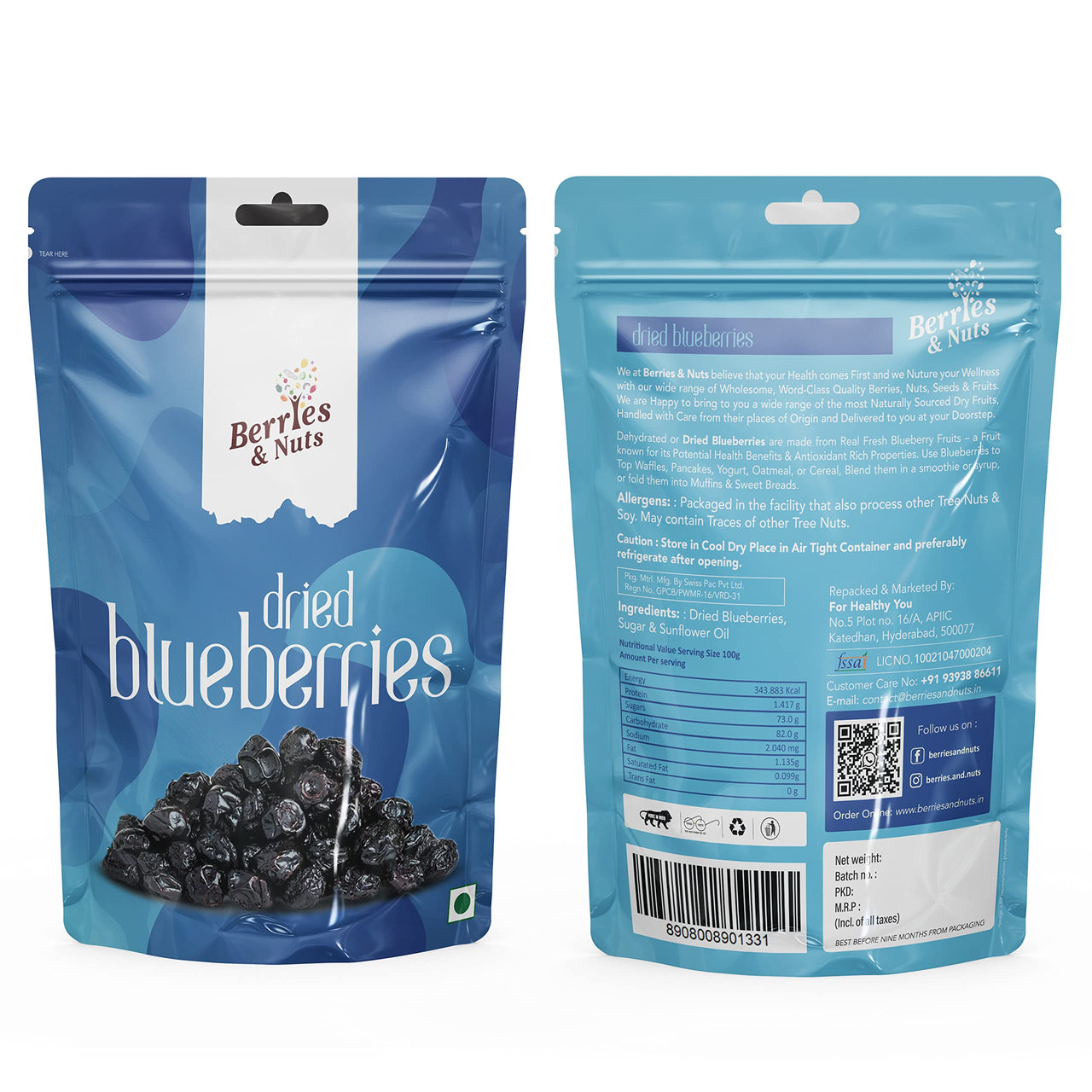 Berries and Nuts Dried Blueberries 200 Grams | Dried Fruits, Immunity Booster, Vitamins Rich, Vegan, Preservative Free | 1 Pack 200 Grams