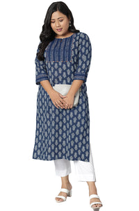 XL LOVE - By Janasya Women's  Plus Size Blue Cotton Kurta