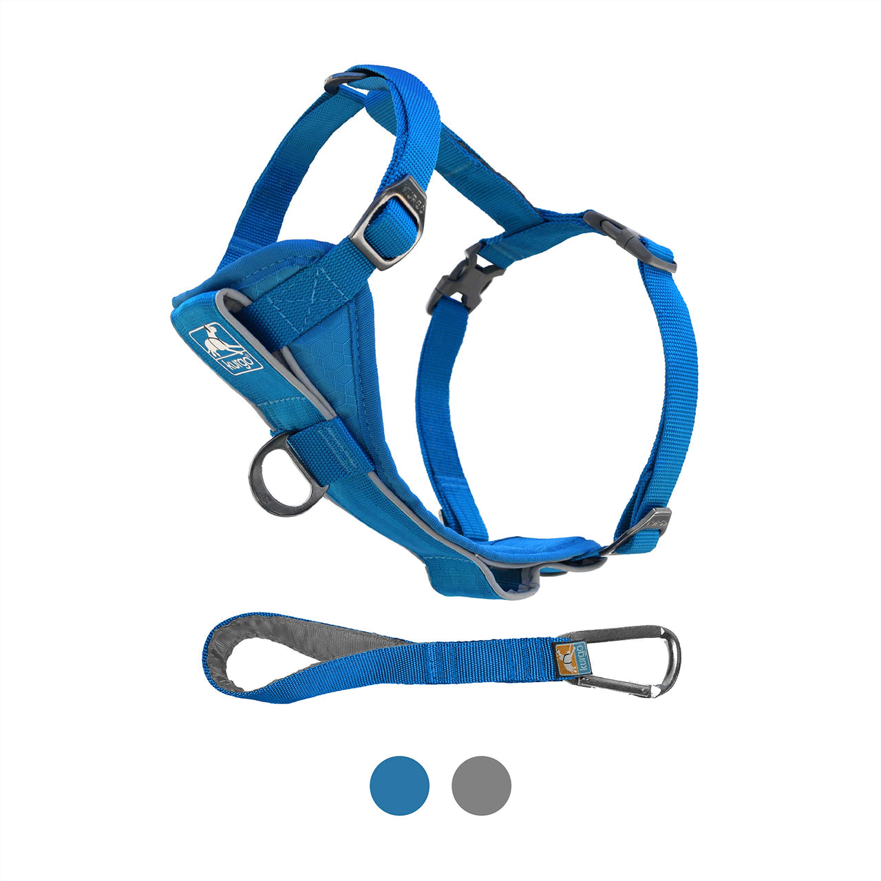 Kurgo Tru-Fit Smart Harness, Dog Harness, Pet Walking Harness, Quick Release Buckles, Front D-Ring for No-Pull Training, Includes Dog Seat Belt Tether (Blue, Medium) Blue