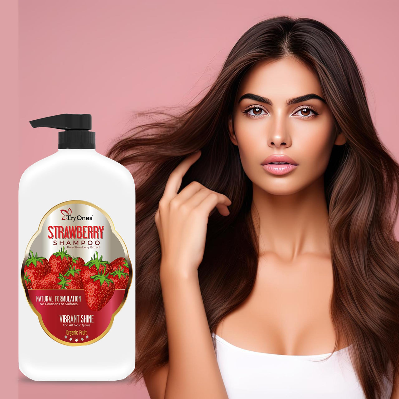 Tryones Strawberry Shampoo 1L - Natural Formulation for Vibrant Shine on All Hair Types