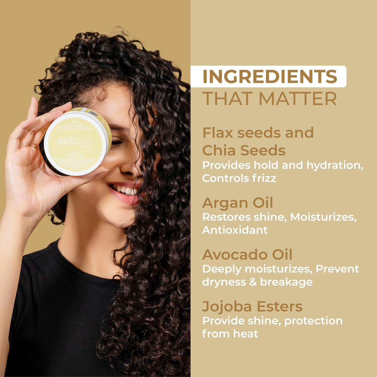 Ashba Botanics Flaxseed Curling Custard For Wavy, Curly, Frizzy & Coily Hair | Argan, Avacado Oil, Shea Butter | Provides Moisture, Controls Frizz, Strong Hold | Phthalates & Parabens Free (ml, 50)