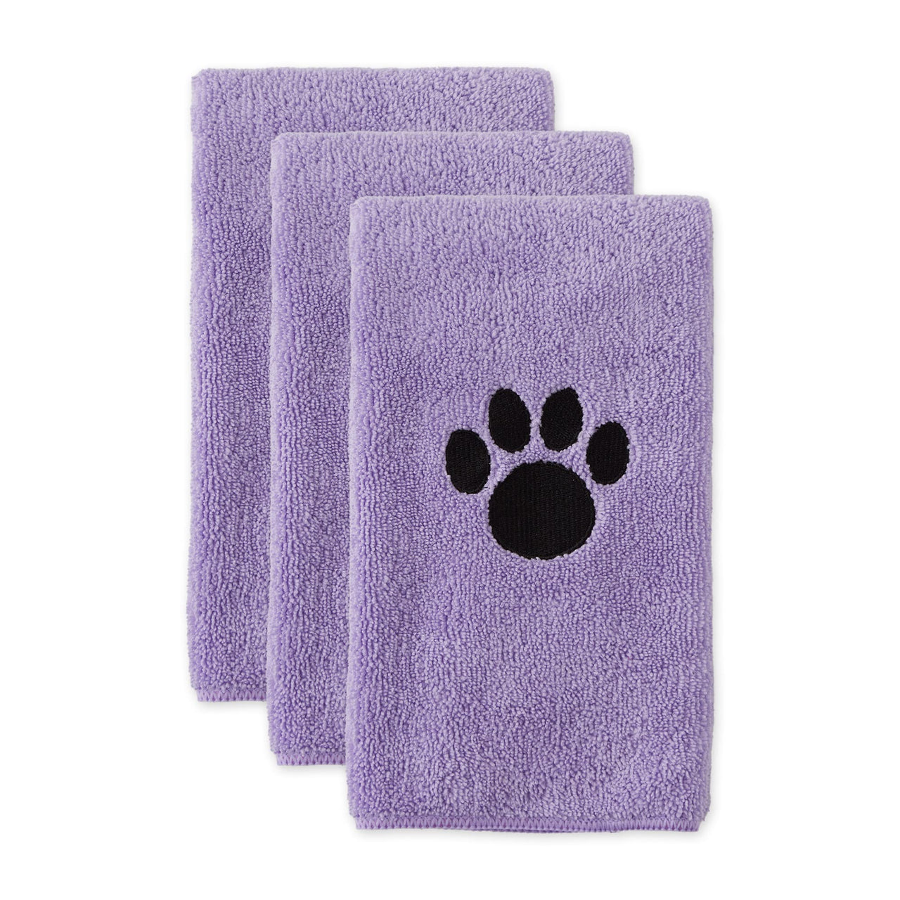 Bone Dry Pet Grooming Towel Collection Embroidered Absorbent Microfiber Drying Set, 15x30, Lavender, 3 Count
