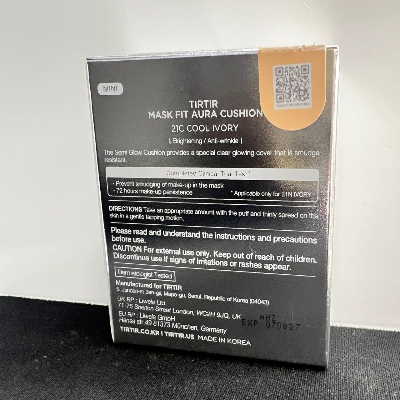 TIRTIR Mask Fit Aura Cushion Foundation, Full coverage, Skin fit, Satin Glow Finish, Korean Cushion Foundation #21C COOL IVORY, 4.5g