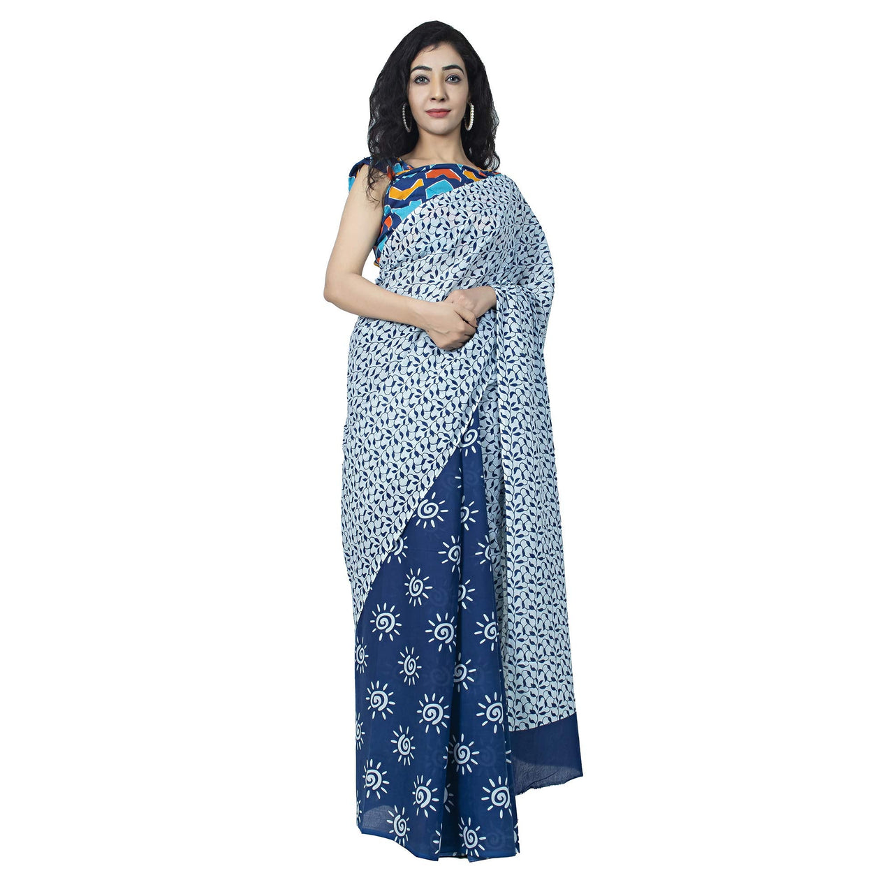 Kwatchi women & girls 100% pure cotton mulmul,Sanganeri Block Print, Traditional Ethnic Un stiched Blouse Piece (Black) Black