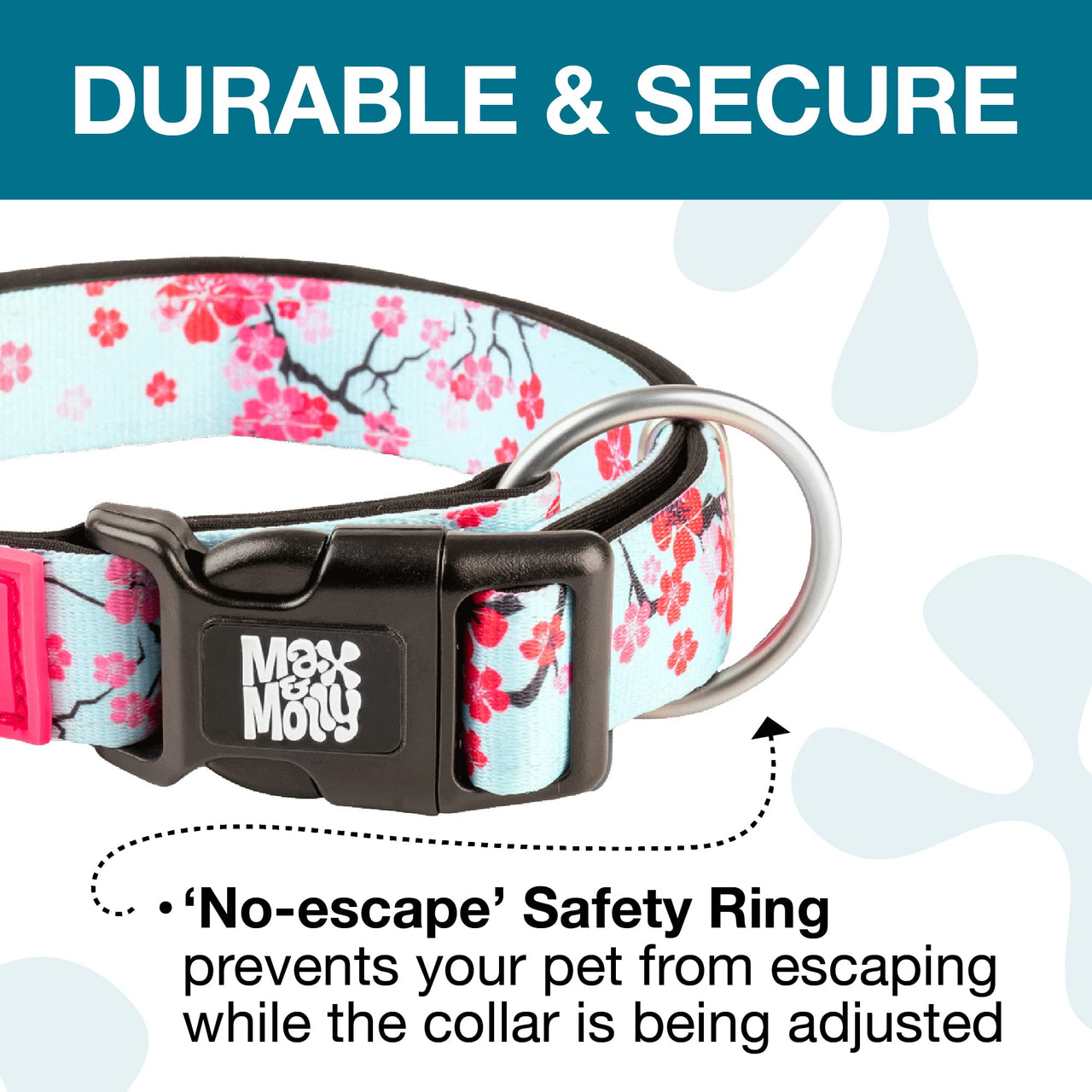 Max & Molly Soft Padded Neoprene Dog Collar w/Smart ID Gotcha! QR Pet Safety Tag, Durable, Waterproof, Anti-Stink, Machine Washable Collar for Dogs, Cherry Bloom Design, S