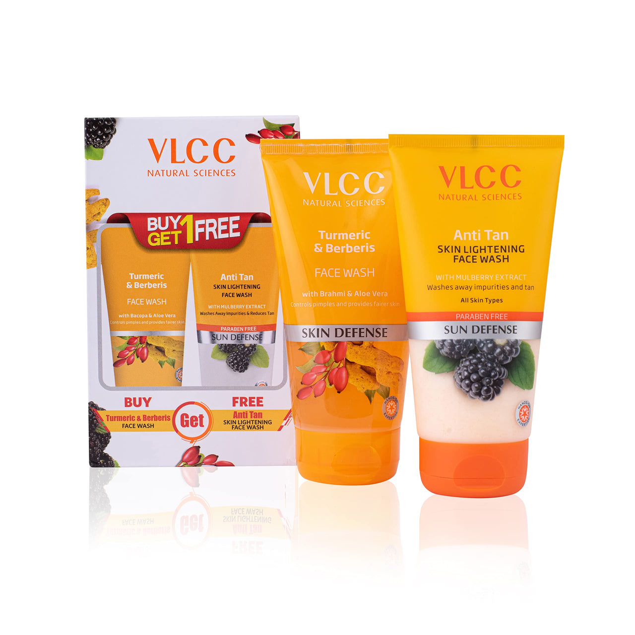 VLCC Turmeric & Berberis Face Wash + Anti Tan Skin Lightening Face Wash -150ml X 2 - Buy One Get One - with Turmeric & Berberis, Mulberry Extract, and Orange Peel Extract