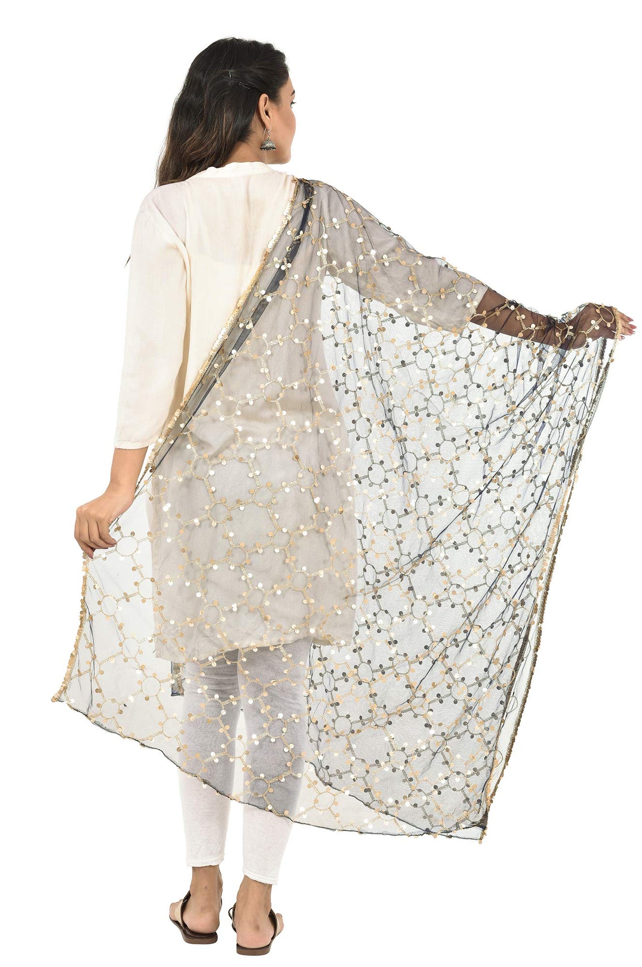 YOUTHQUAKE Heavy Embellished Plastic Mirror Net Dupatta for Womens & Girls