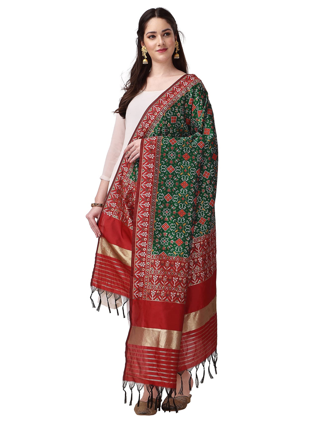 KAPAAHA Women's  Woven Silk Bandhani Patola Dupatta, Width 45 inch, Length 2.5 meter