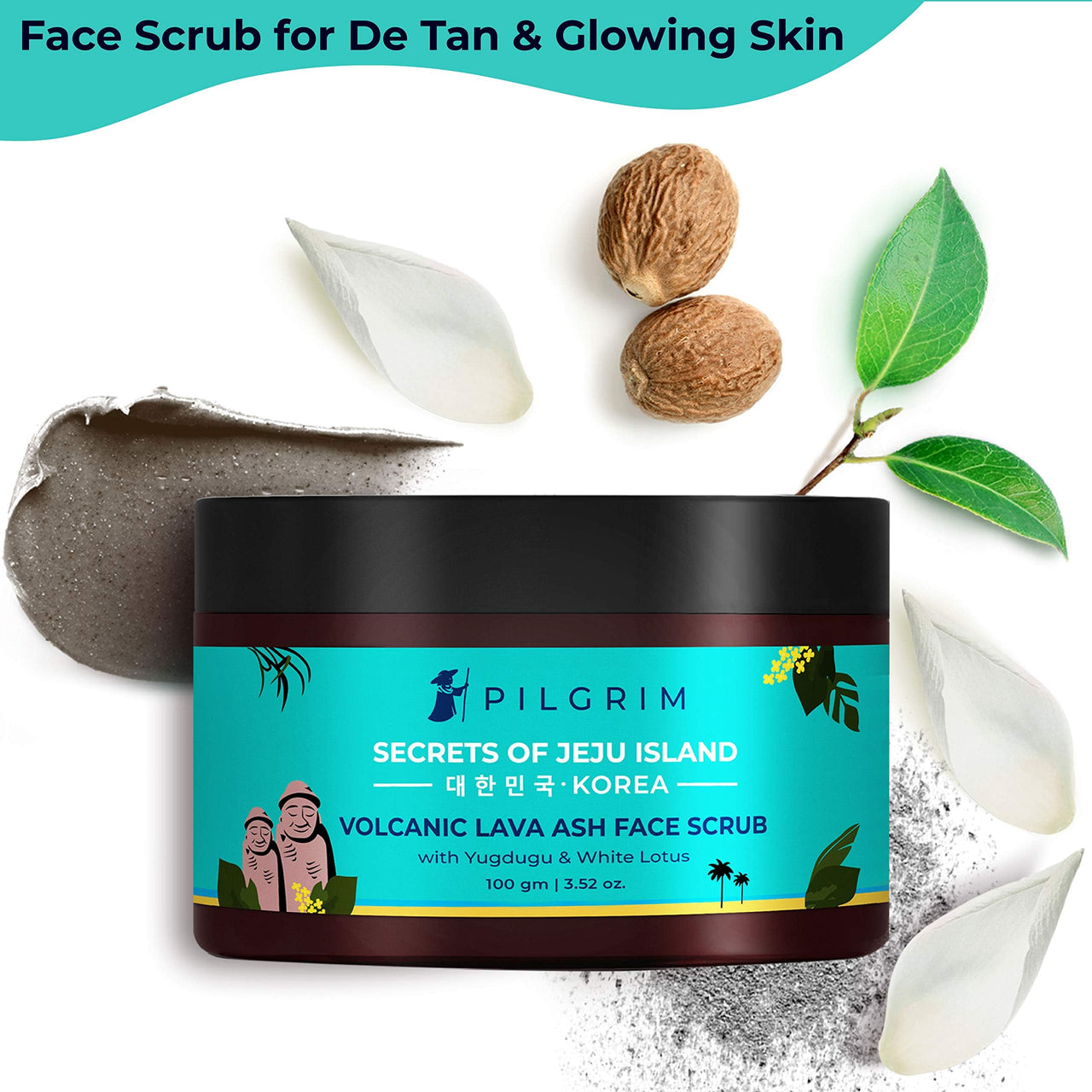 Pilgrim Pack of 2 Face Scrub for De Tan, Exfoliation, Glowing Skin, Blackhead Removal, Dry, Oily, Combination Skin, Men and Women, Vegan, Korean Beauty Secrets, 100g+100g