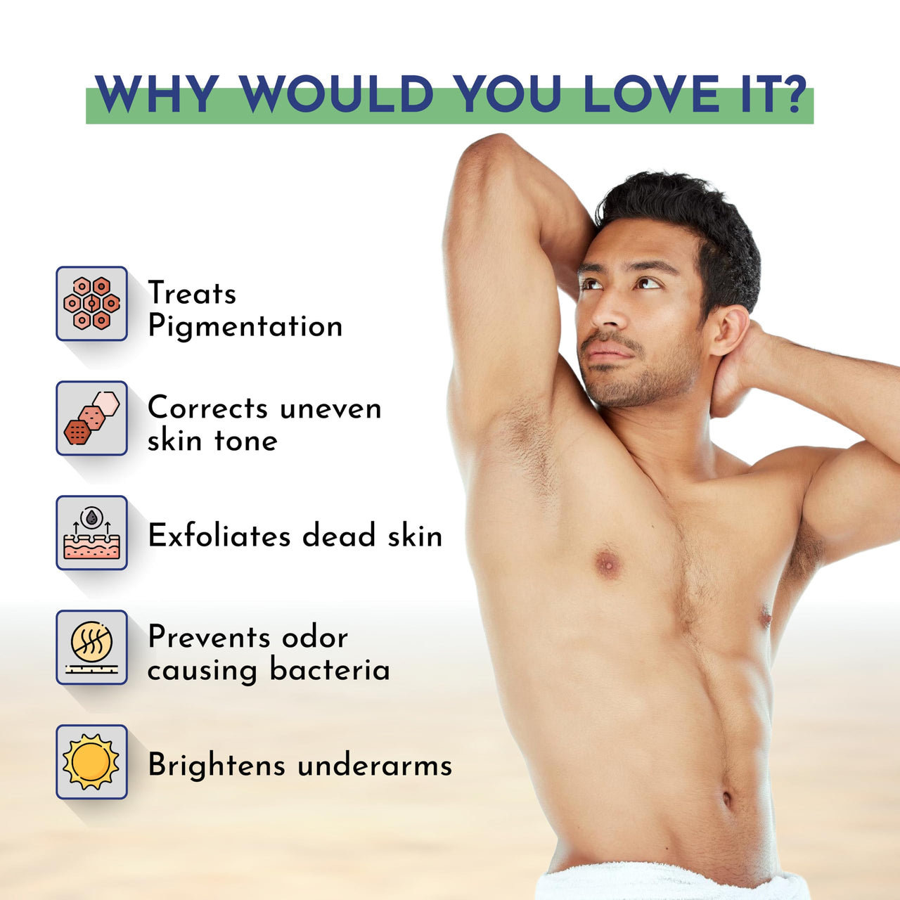 Mannlich Underarm Roll-On for Men, 2% Kojic & Salicylic Acid, Lactic Acid, Alpha Arbutin, 4% AHA & BHA | Brightens Skin, Reduces Pigmentation, Exfoliates & Prevents Body Odor | Alcohol & Aluminum Free, Dermatologically Tested- 50ml