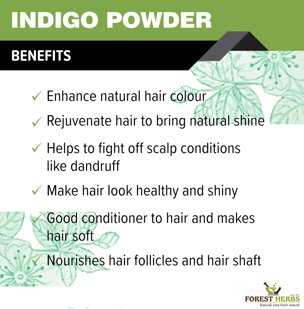 The Forest Herbs Natural Care From Nature Indigo Leaves Powder, 200g (Pack Of 1) Organic For Hair Colour Black (200g (Pack Of 1)