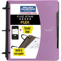 Five Star Flex Hybrid NoteBinder, 1 Inch Binder with Tabs, Customizable Cover, Notebook and 3-Ring Binder All-in-One, Purple (29326AB6)