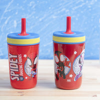 Zak Designs Spidey and His Amazing Friends Kelso Tumbler Set, Leak-Proof Screw-On Lid with Straw, Bundle for Kids Includes Plastic and Stainless Steel Cups with Bonus Sipper, 3pc Set, Non-BPA Classic